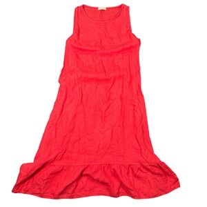 Terzo Millenno Red 100% Linen Sleeveless Ruffle Hem Midi Dress Size Large Italy